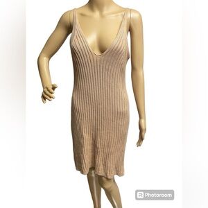 FORE Collection spaghetti strap, ribbed nude sweater dress, size L